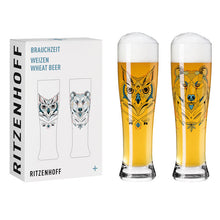 Carica l'immagine nel visualizzatore di Gallery, Confezione 2 bicchieri da birra BRAUCHZEIT #1 #2 "Orso e Gufo" RITZENHOFF