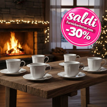 Carica l'immagine nel visualizzatore di Gallery, Set 6 tazzine caffè con piattino in porcellana Elite Bianco