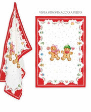 Carica l'immagine nel visualizzatore di Gallery, Strofinaccio rosso e bianco con omini focaccina SWEET CHRISTMAS