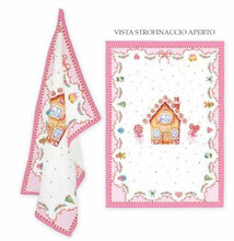 Carica l'immagine nel visualizzatore di Gallery, Strofinaccio rosa e bianco con casa di pan di zenzero SWEET CHRISTMAS