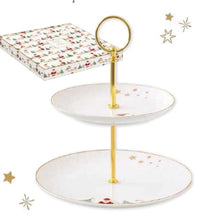 Carica l'immagine nel visualizzatore di Gallery, Alzata servi pasticcini 2 piani in porcellana con decoro a rilievo LET IT SNOW