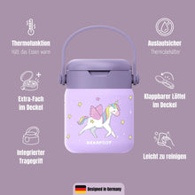 Carica l'immagine nel visualizzatore di Gallery, Contenitore termico per bambini in acciaio inox - unicorno lilla