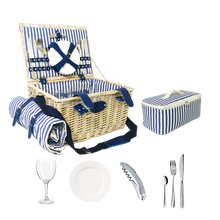 Carica l'immagine nel visualizzatore di Gallery, Cestino da picnic in vimini bianco per 4 persone Multicolor