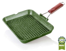 Carica l'immagine nel visualizzatore di Gallery, Bistecchiera 33x26 in alluminio pressofuso manico legno RISOLÌ DR GREEN