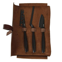 Carica l'immagine nel visualizzatore di Gallery, Set 3 coltelli formaggio Monaco Nero + custodia in cuoio Boska
