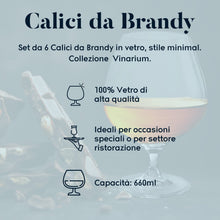 Carica l'immagine nel visualizzatore di Gallery, Calice brandy set 6 pezzi Vinarium Livellara
