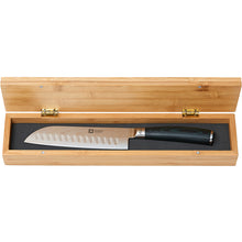 Carica l'immagine nel visualizzatore di Gallery, Coltello multiuso lama 12cm professionale MIDORI in cofanetto bambù - Prezzo Outlet