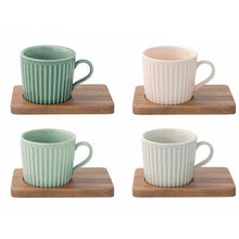 Carica l&#39;immagine nel visualizzatore di Gallery, Set 4 tazzine espresso con piattino acacia - toni verdi
