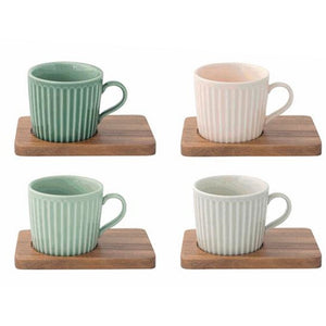 Set 4 tazzine espresso con piattino acacia - toni verdi