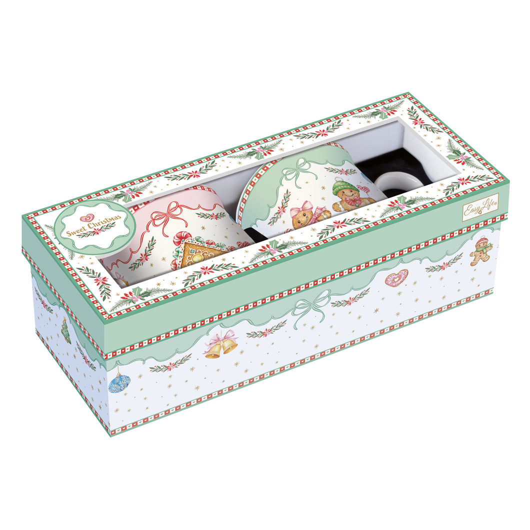 Set 2 tazze in porcellana di alta qualità in scatola regalo Sweet Christmas