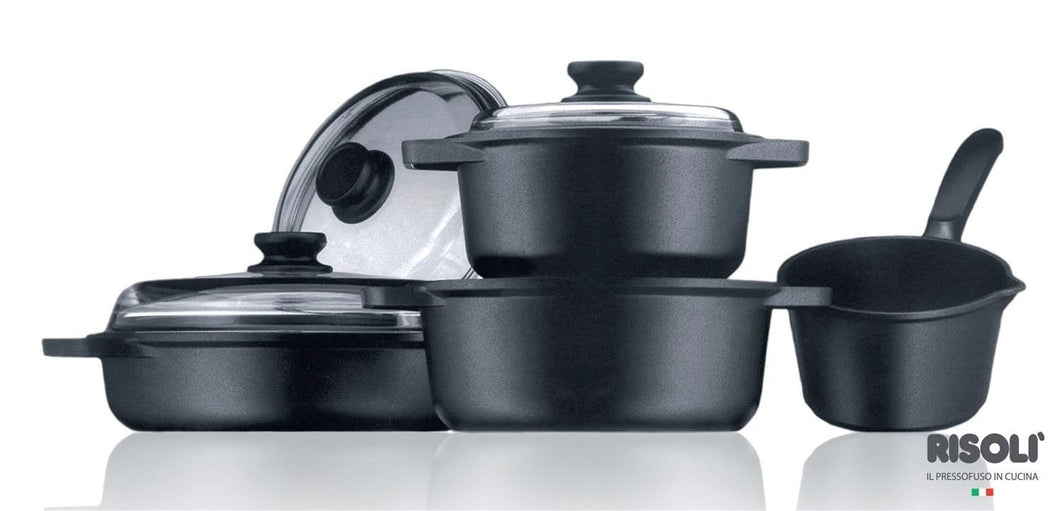 Batteria 7 pezzi in alluminio pressofuso RISOLÌ BLACK PLUS