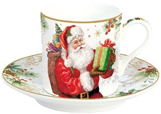 Set 2 tazzine da caffè con piattino in porcellana collezione Santa Is Coming