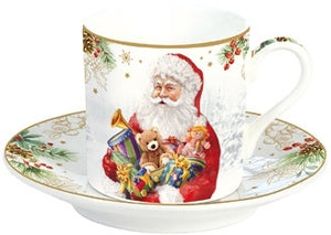 Set 2 tazzine da caffè con piattino in porcellana collezione Santa Is Coming
