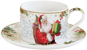 Set due tazze con piattino in porcellana Santa Is Coming