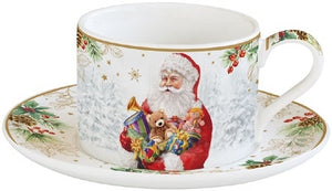 Set due tazze con piattino in porcellana Santa Is Coming