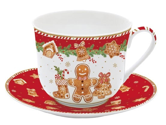 Tazza in porcellana 400ml con piattino Fancy Gingerbread