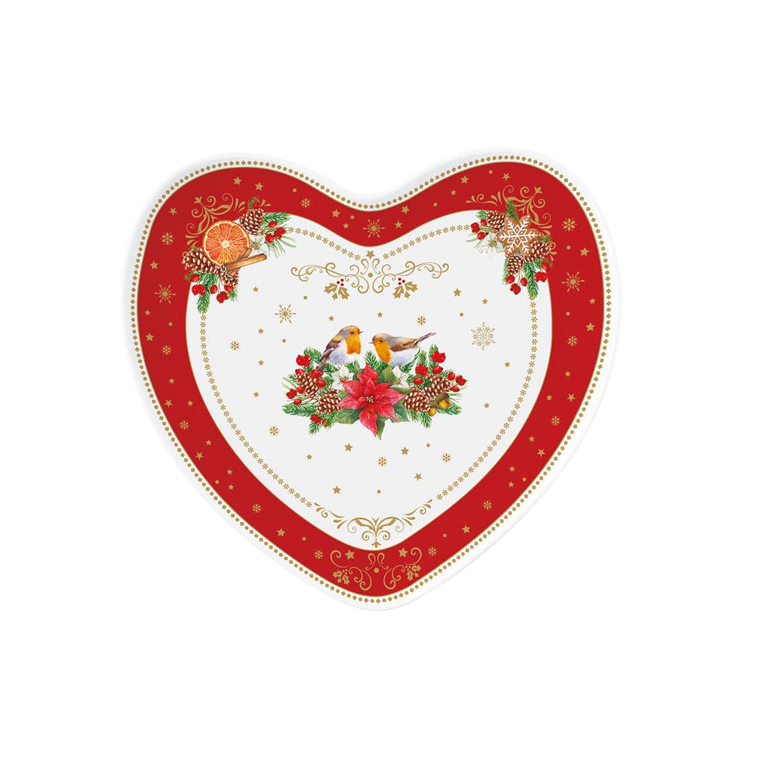 Piatto a cuore di porcellana in colour box collezione Christmas Melody