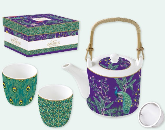 Set teiera e due bicchierini in porcellana in confezione regalo IMPERIAL PEACOCK