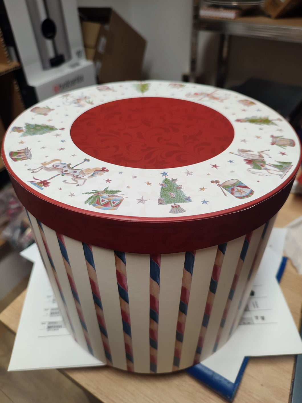 Scatola in cartone natalizia Ø23 h19.5 Nuvole di Stoffa