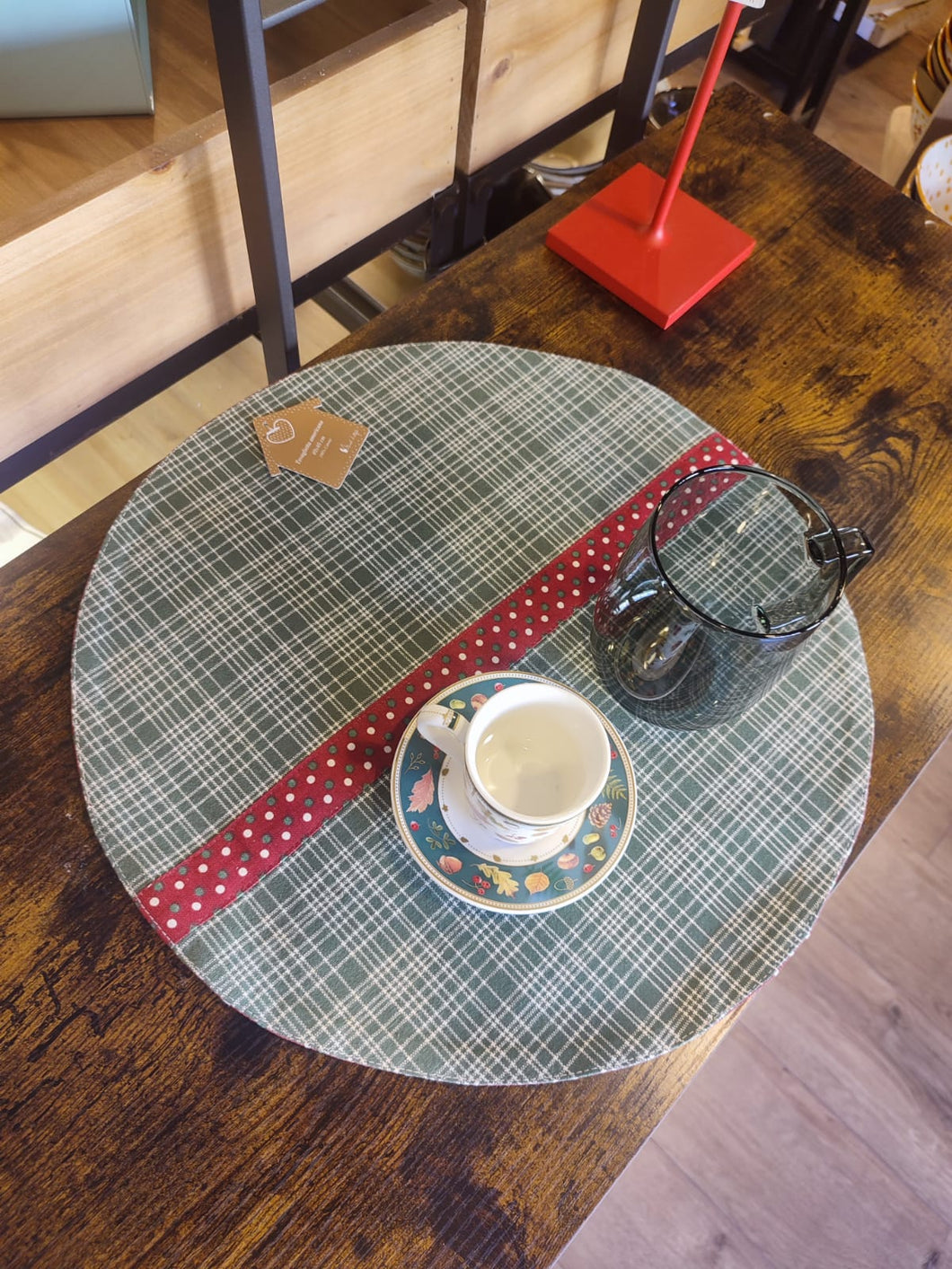 Tovaglietta americana shabby tonda scozzese verde Demetra NUVOLE DI STOFFA