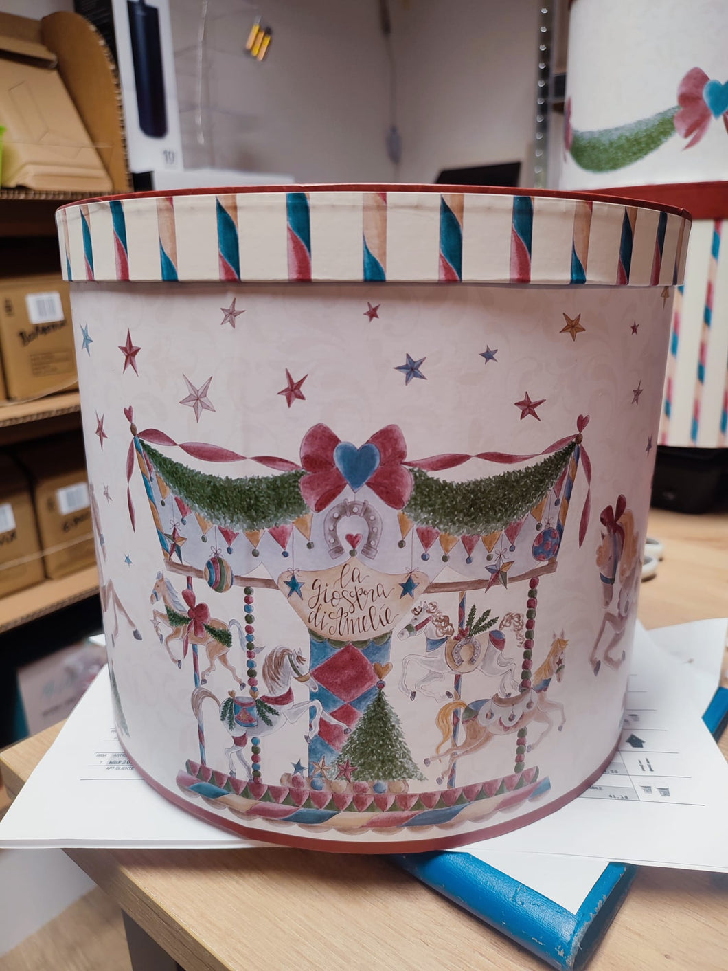 Scatola in cartone Ø26 h22 Nuvole di Stoffa