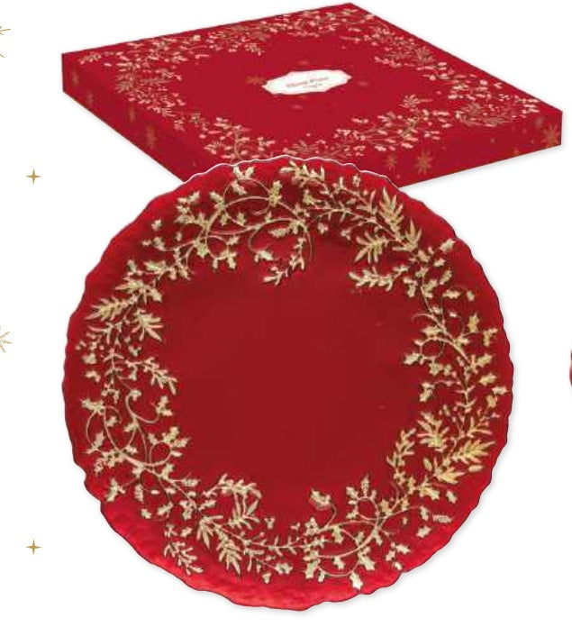 Piatto natalizio in vetro rosso GLASS PLATE