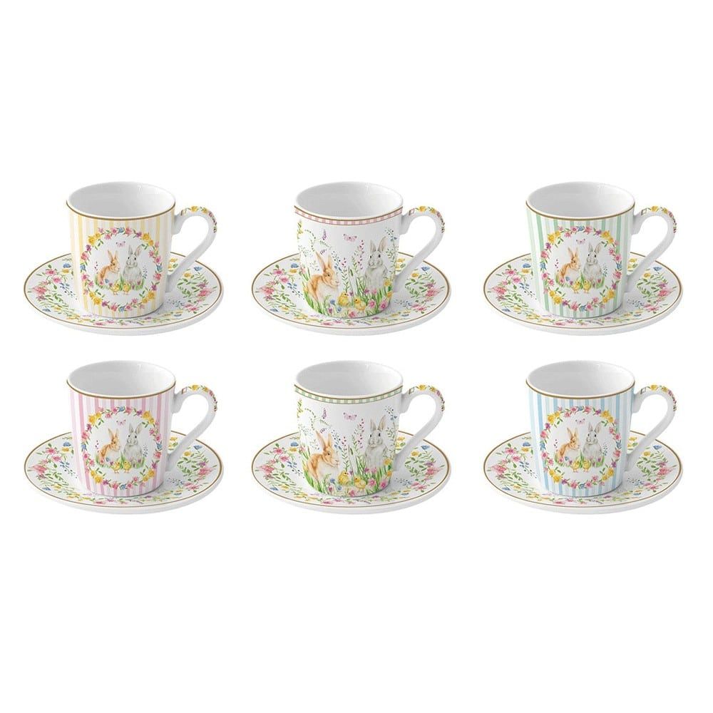 Set 6 tazzine caffè con piattino in porcellana Happy Easter Easy Life