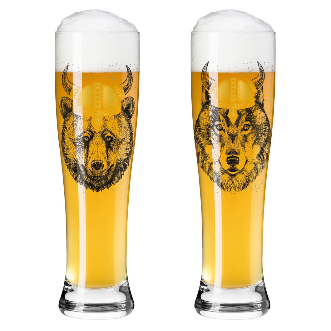 Set 2 bicchieri da birra BRAUCHZEIT Orso e Lupo #15 e #16