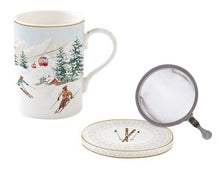 Carica l&#39;immagine nel visualizzatore di Gallery, Tazza e sottobicchiere in porcellana con infusiera in metallo  Chalet
