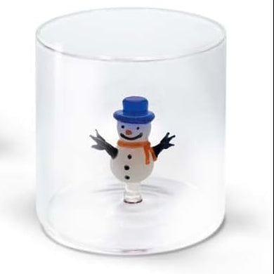 Bicchiere in vetro con soggetto interno Pupazzo di Neve