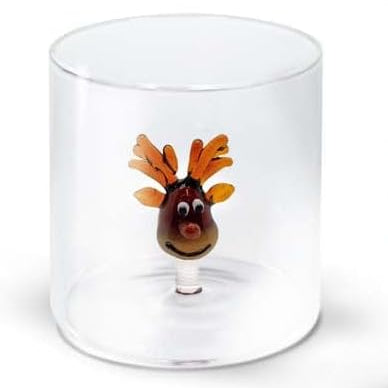 Bicchiere in vetro con soggetto interno Renna
