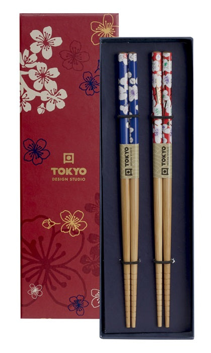 Set bacchette sushi Tokyo Design Wooden Red/Blue Flower