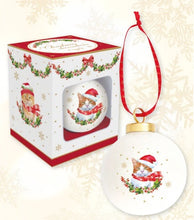 Carica l&#39;immagine nel visualizzatore di Gallery, Pallina di natale in ceramica gatto bianco con sciarpa CHRISTMAS CAT
