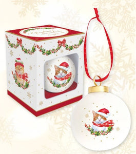 Pallina di natale in ceramica gatto bianco con sciarpa CHRISTMAS CAT