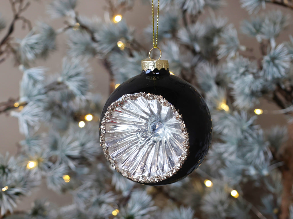 Pallina di Natale con riflettore nera in vetro CHIC ANTIQUE