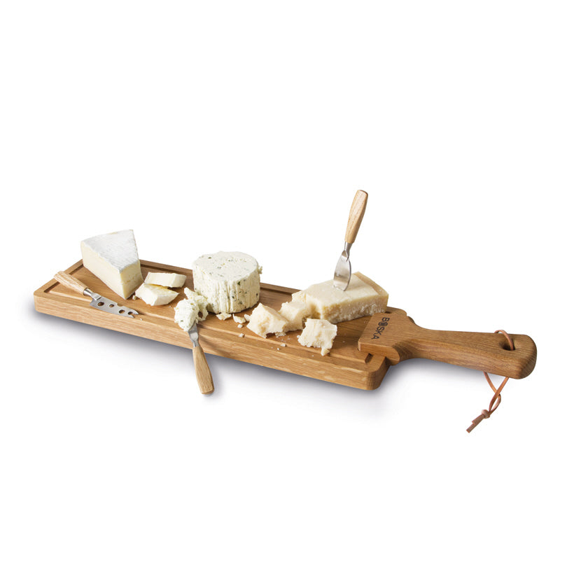 Kit formaggio taglere + coltelli Friends 4pezzi quercia Boska