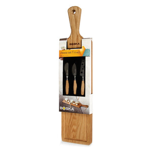 Kit formaggio taglere + coltelli Friends 4pezzi quercia Boska