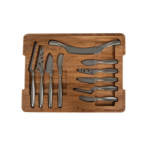 Cofanetto 10 coltelli formaggio + tagliere BOSKA Monaco inox