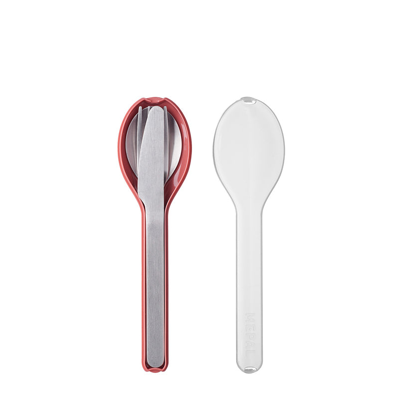 Set 3pz posate acciaio in custodia Ellipse rosa