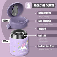Carica l'immagine nel visualizzatore di Gallery, Contenitore termico per bambini in acciaio inox - unicorno lilla
