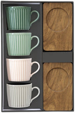 Carica l&#39;immagine nel visualizzatore di Gallery, Set 4 tazzine espresso con piattino acacia - toni verdi
