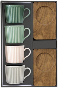 Set 4 tazzine espresso con piattino acacia - toni verdi