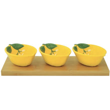 Carica l'immagine nel visualizzatore di Gallery, Set aperitivo 3 ciotole con vassoio in bamboo Fleurs et Citrons
