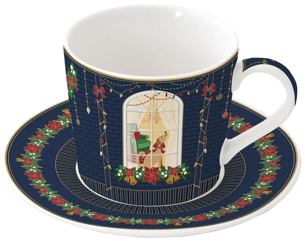 Tazza da colazione blu con piatto FESTIVE AVENUE