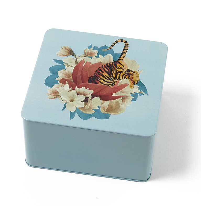 Scatola quadrata in metallo Tiger Flower