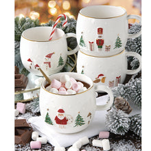 Carica l&#39;immagine nel visualizzatore di Gallery, Set 2 tazzine da caffè con piattino in porcellana Babbo Natale e uccellino con scatola regalo LET IT SNOW
