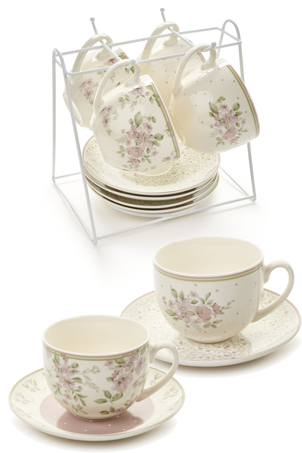 Set 4 tazze con piattino ed espositore Annette - Nuvole di Stoffa