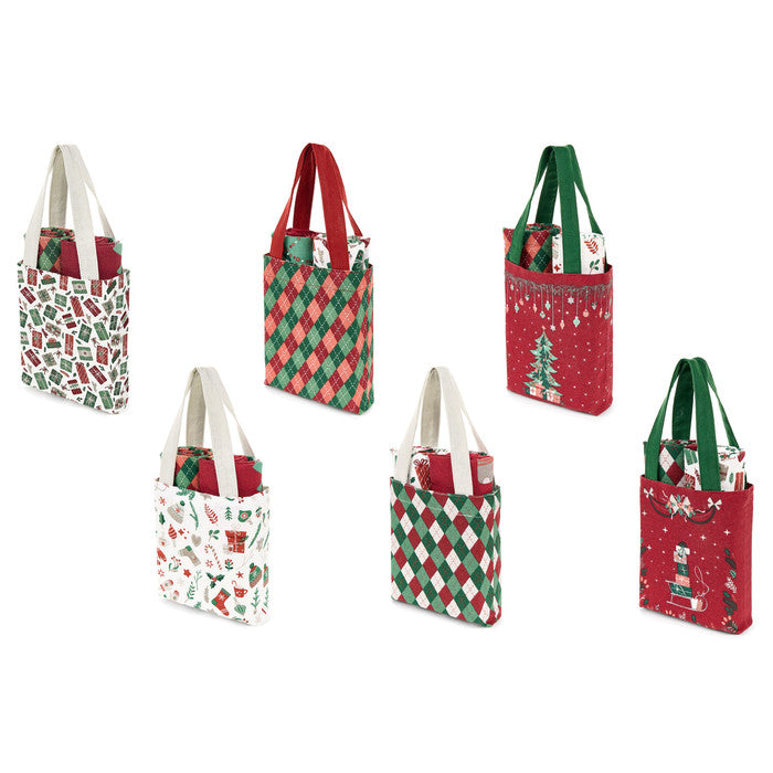 Set 2 strofinacci natalizi con borsa in cotone Christmas Carol NUVOLE DI STOFFA