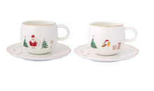 Carica l&#39;immagine nel visualizzatore di Gallery, Set 2 tazzine da caffè con piattino in porcellana Babbo Natale e uccellino con scatola regalo LET IT SNOW
