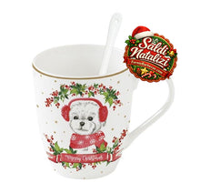 Carica l'immagine nel visualizzatore di Gallery, Tazza porcellana con cucchiaio e sottobicchiere Christmas Dogs Bolognese

